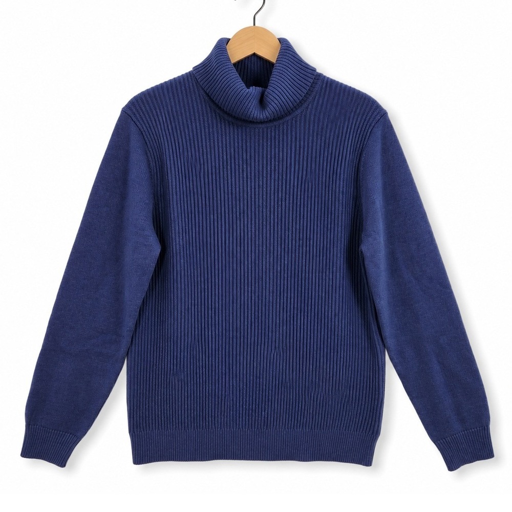 Club Room Texture Turtleneck Mens XL Navy Blue Ribbed Cotton Sweater Preppy